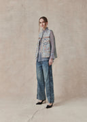 Light Blue Embroidered Vest with Bird and Floral Motifs
