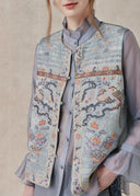 Light Blue Embroidered Vest with Bird and Floral Motifs