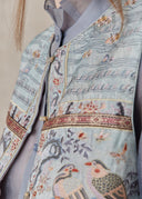Light Blue Embroidered Vest with Bird and Floral Motifs