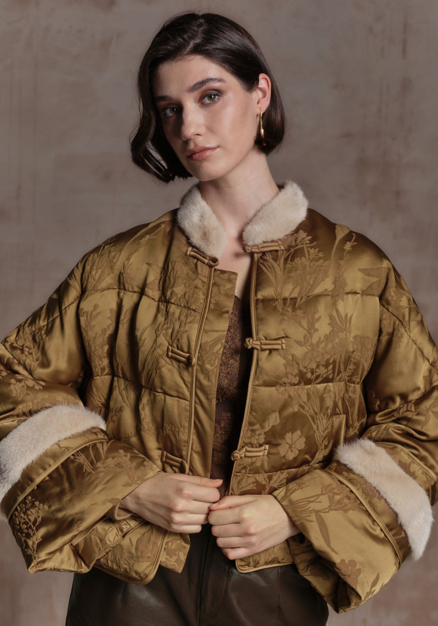 Brown Cropped Puffer Jacket