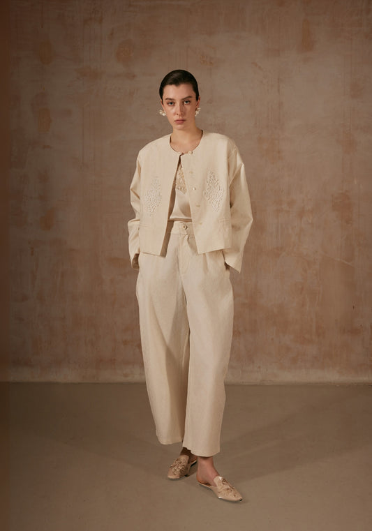 White Jacket with Laser Cutting Details