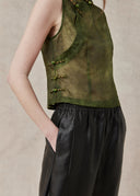 Green Mulberry Silk Top with Mandarin Collar