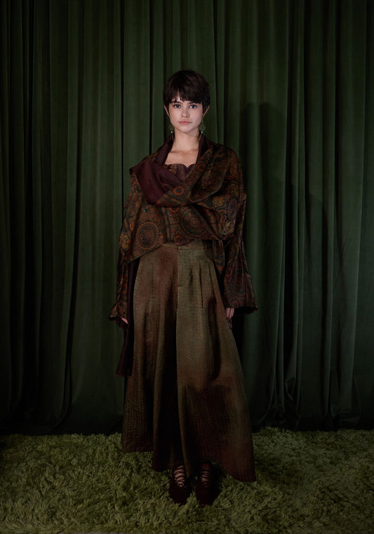 Brown Pattern Silk Short Coat
