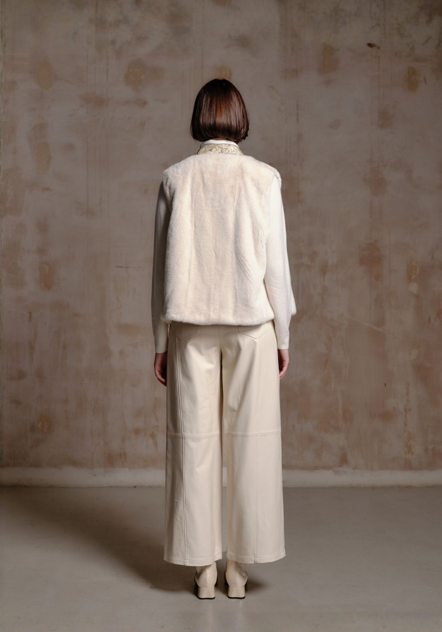 White Fur Vest with Beading Details