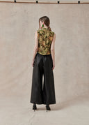 Floral Velvet-Detail Top with Mandarin Collar