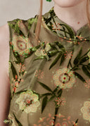 Floral Velvet-Detail Top with Mandarin Collar