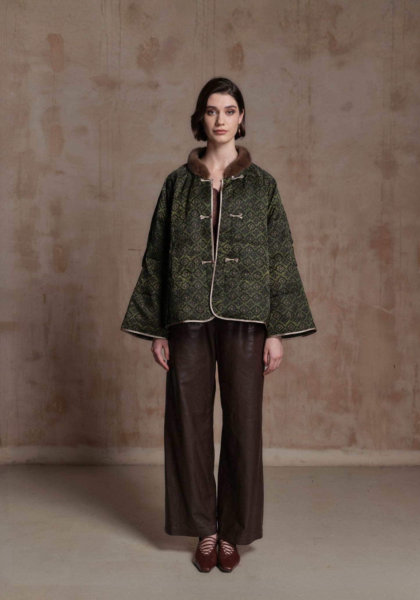 Green Puffer Jacket with A Shape Body