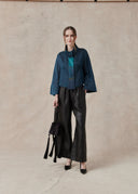 Blue Mud-Dyed Mulberry Silk Jacket with Tassel Detail