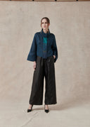 Blue Mud-Dyed Mulberry Silk Jacket with Tassel Detail