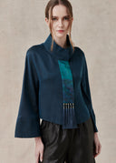 Blue Mud-Dyed Mulberry Silk Jacket with Tassel Detail