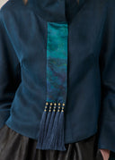 Blue Mud-Dyed Mulberry Silk Jacket with Tassel Detail