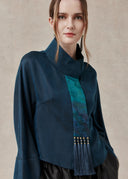 Blue Mud-Dyed Mulberry Silk Jacket with Tassel Detail