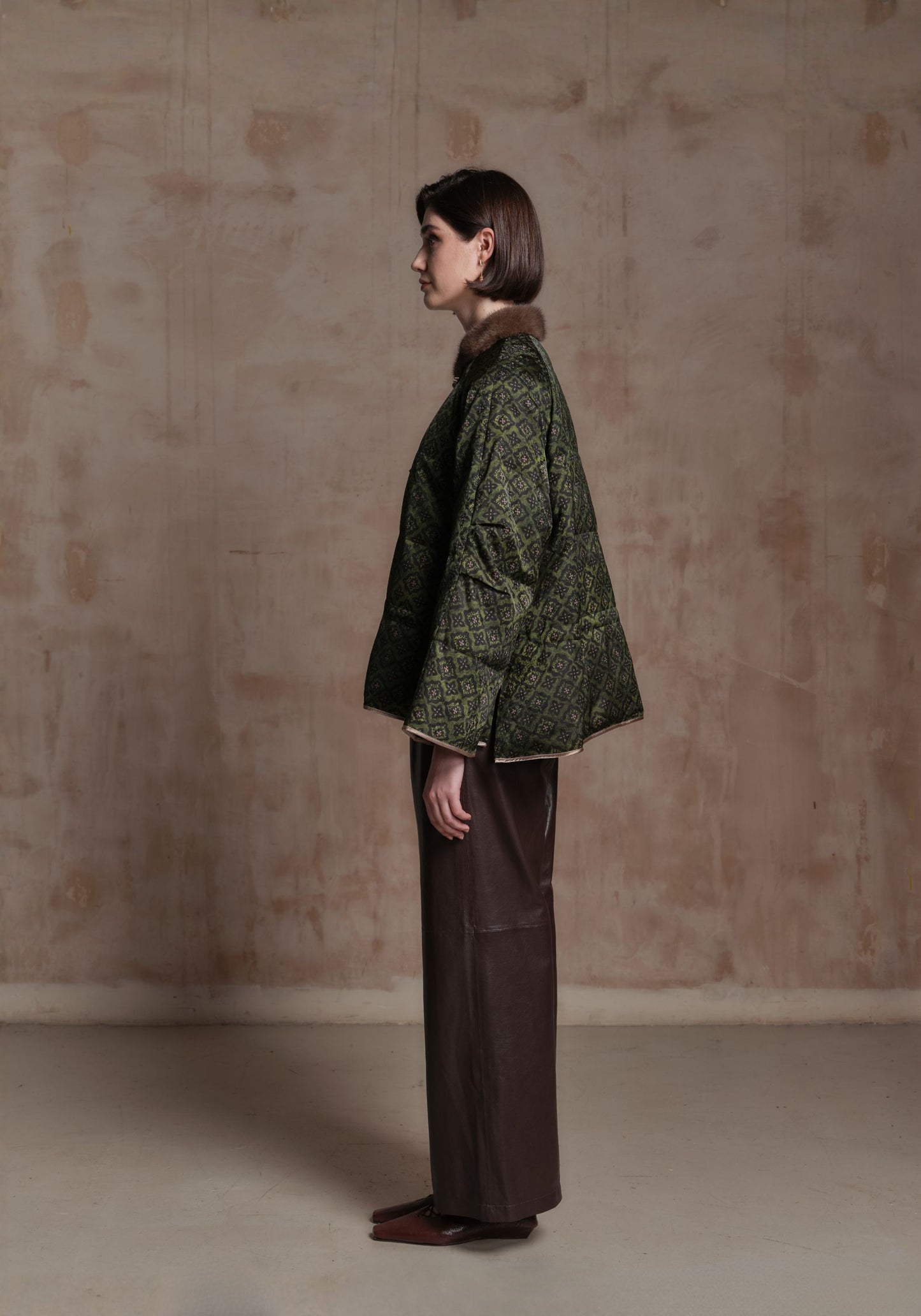 Green Puffer Jacket with A Shape Body