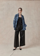 Blue Patterned Cotton Kimono Jacket with Cropped Back
