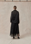 Silk Scarf Shirt with Floral Embroidery — Black