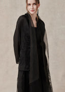 Silk Scarf Shirt with Floral Embroidery — Black