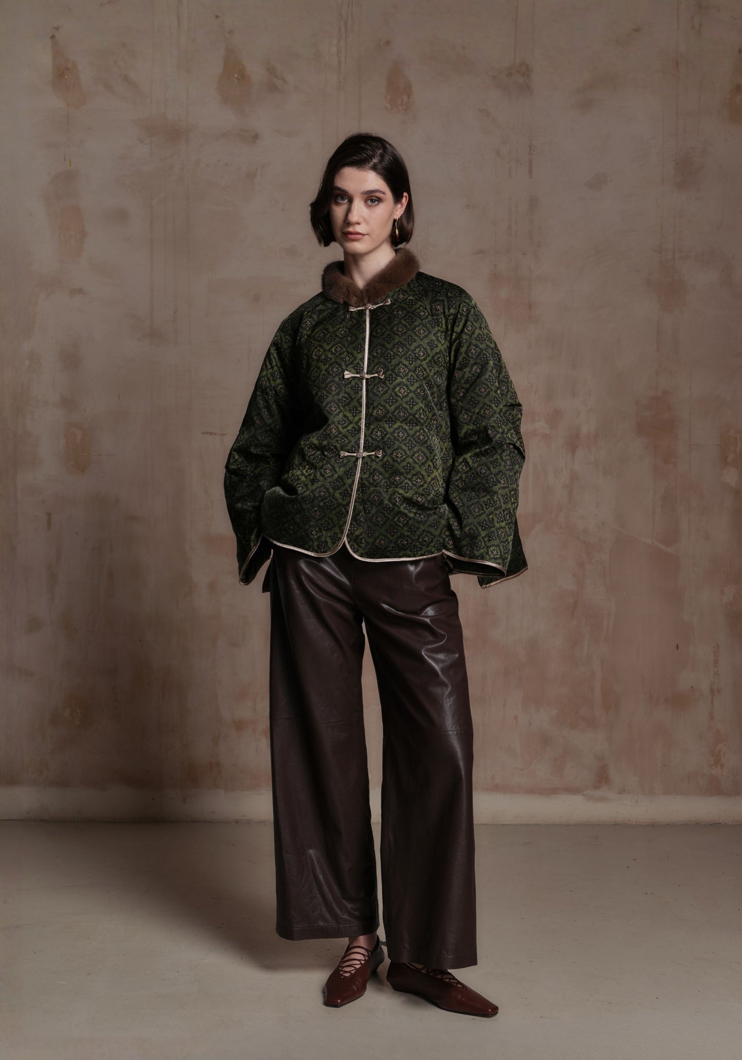 Green Puffer Jacket with A Shape Body