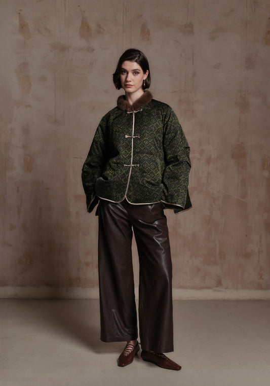 Green Puffer Jacket with A Shape Body