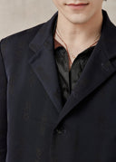 Dark Navy Calligraphy Patterned Blazer