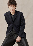 Dark Navy Calligraphy Patterned Blazer