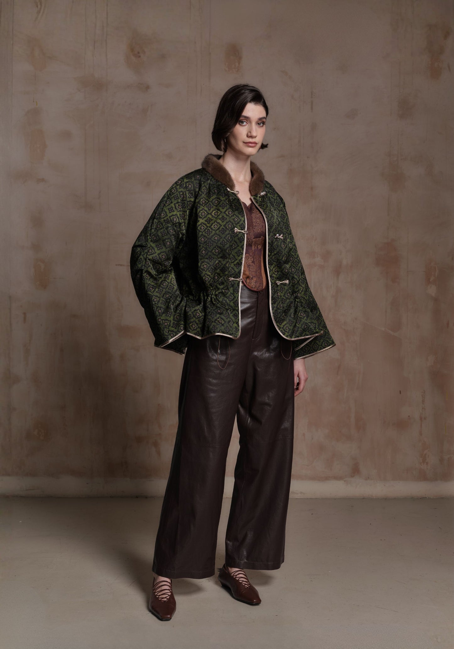 Green Puffer Jacket with A Shape Body