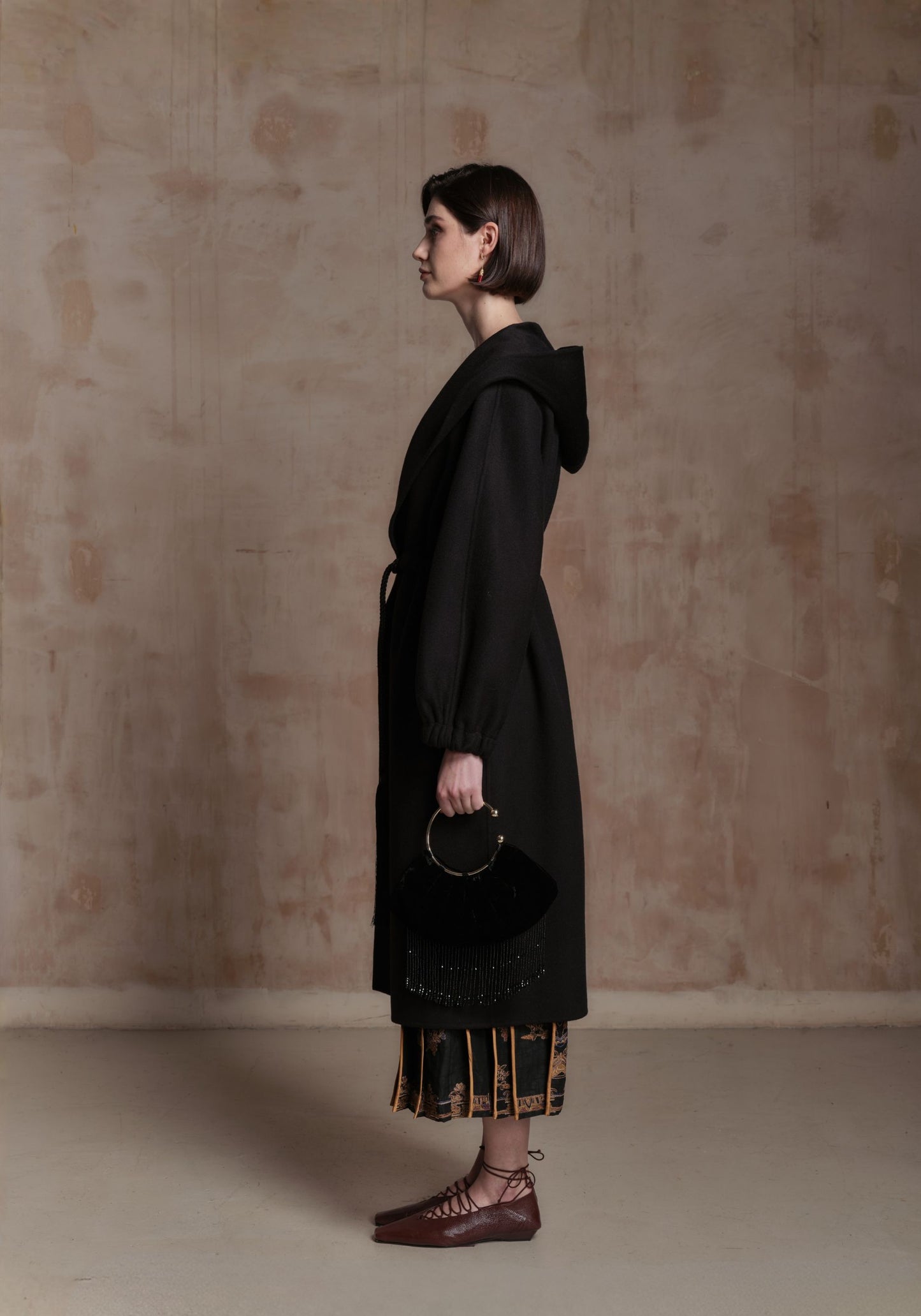 Black Cashmere Coat with Hood