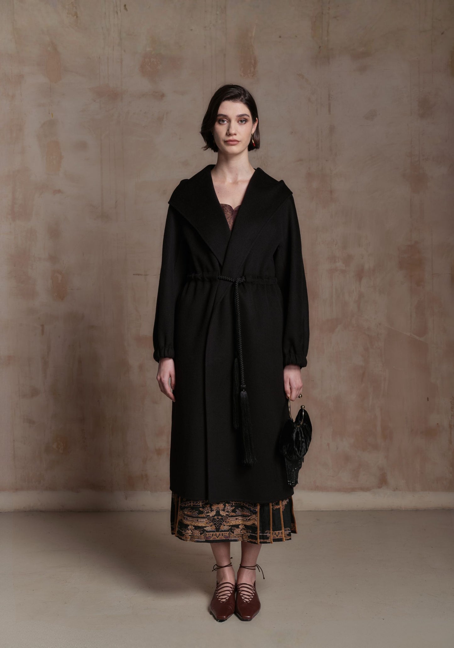 Black Cashmere Coat with Hood