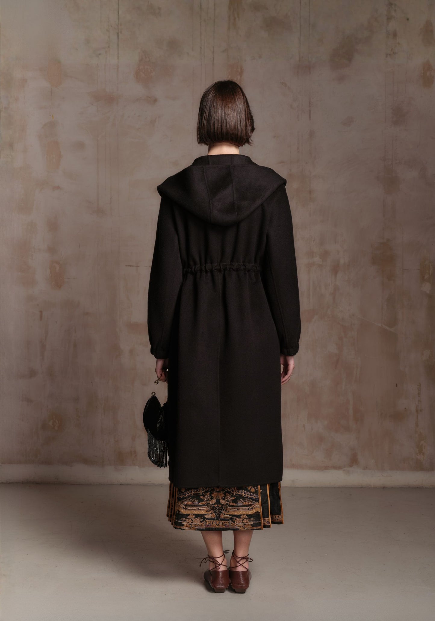 Black Cashmere Coat with Hood