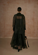 Black Silk Skirt with Flower Embroidery
