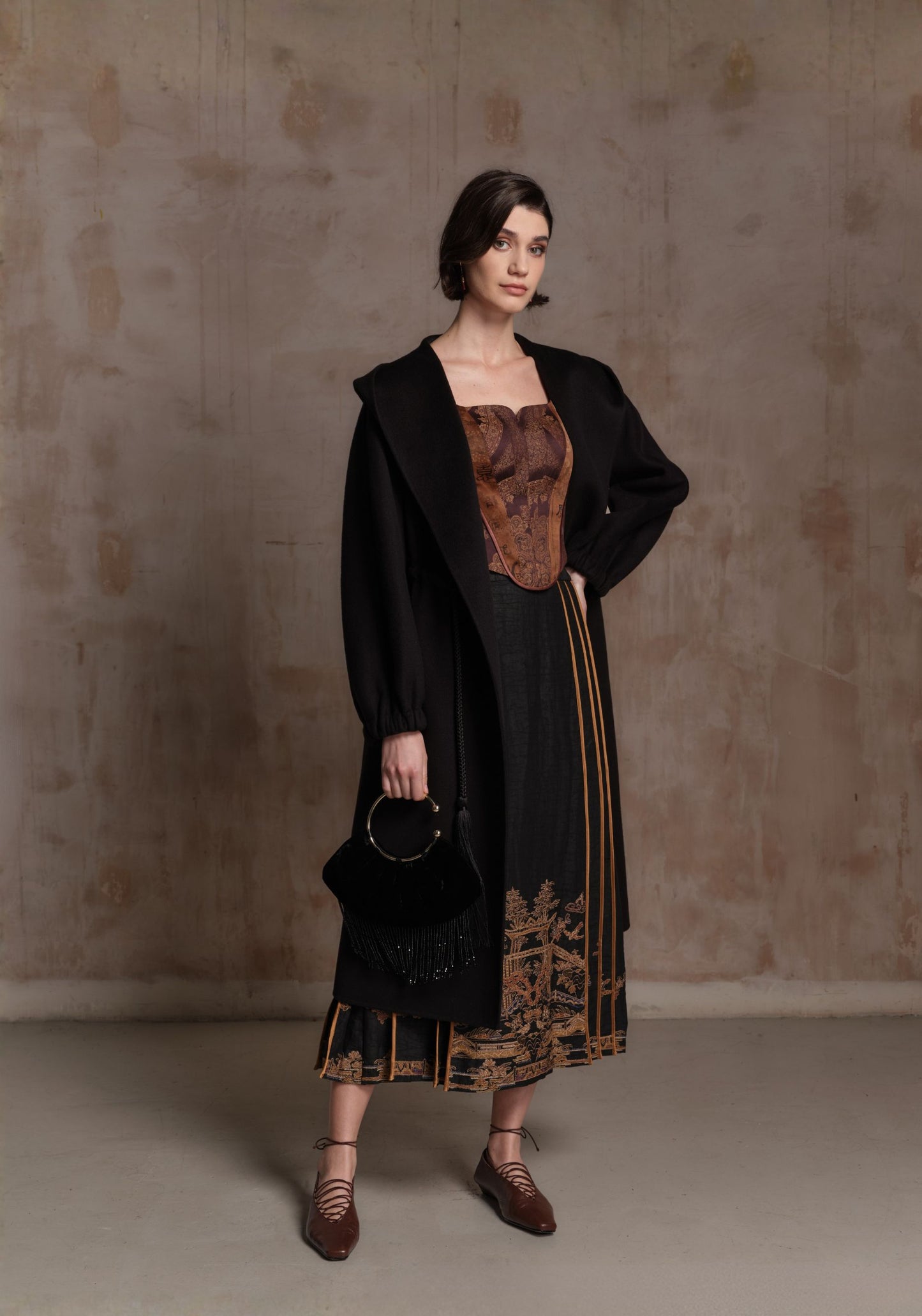 Black Cashmere Coat with Hood