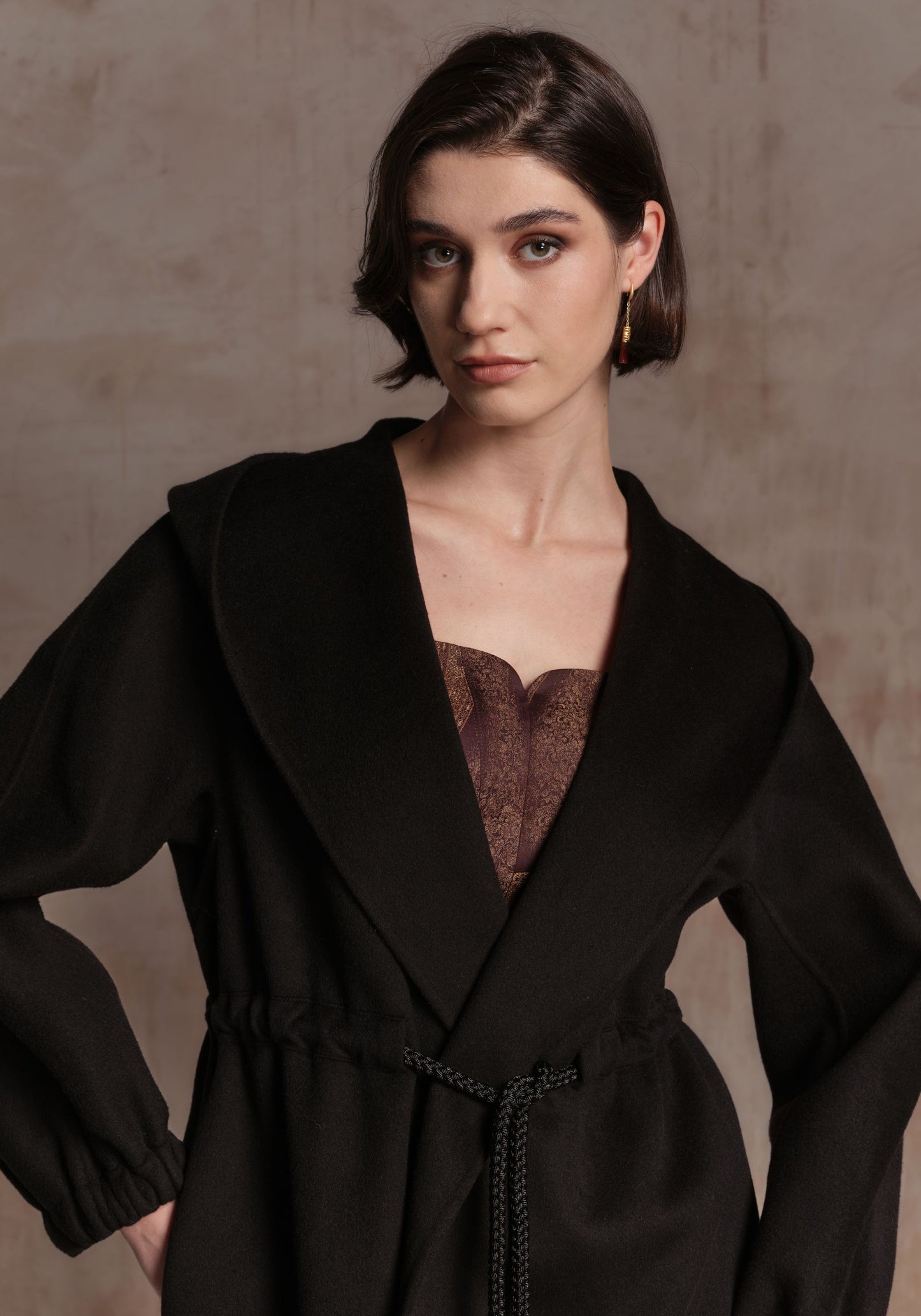 Black Cashmere Coat with Hood
