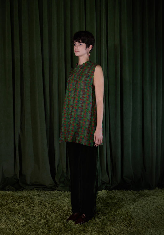 Green Pattern Tunic with Mandarin Collar