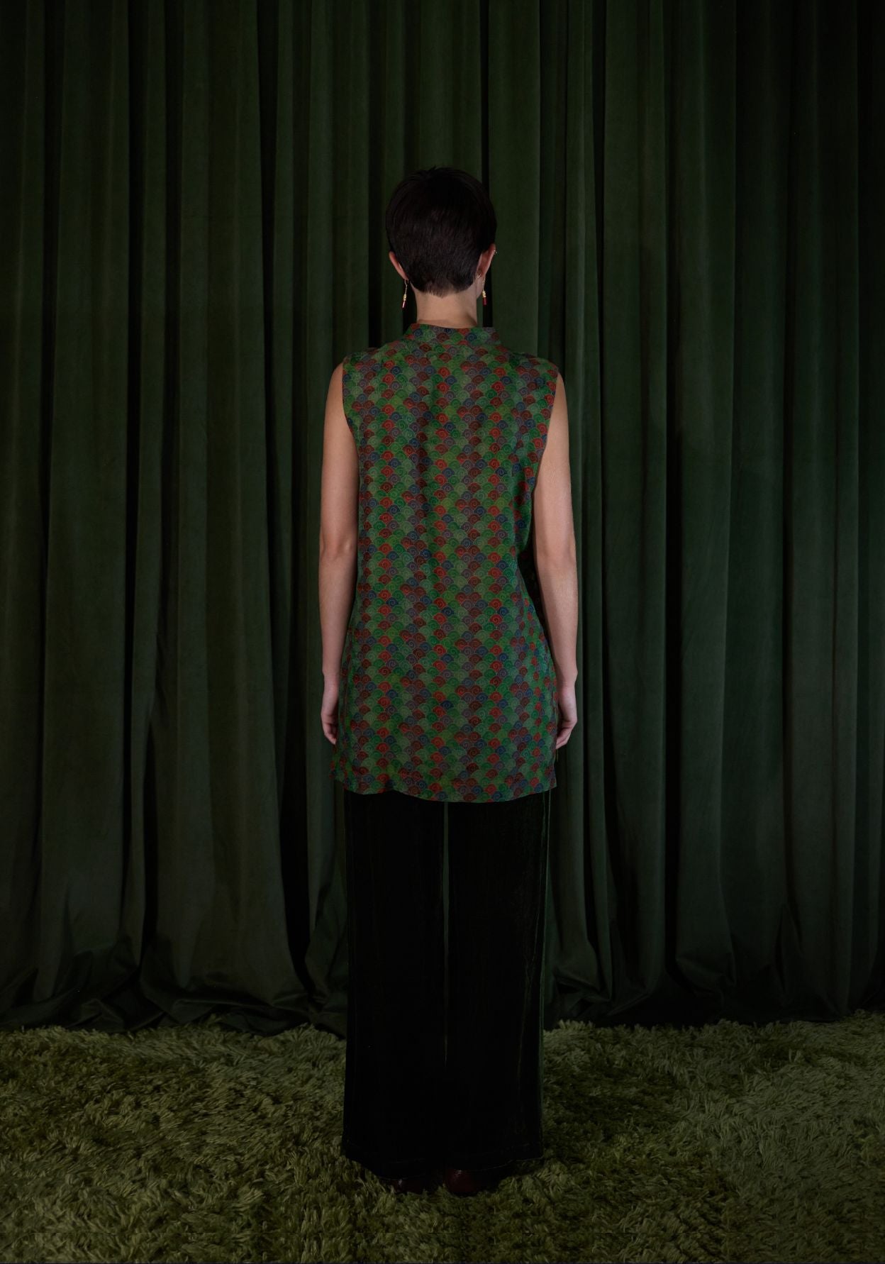 Green Pattern Tunic with Mandarin Collar
