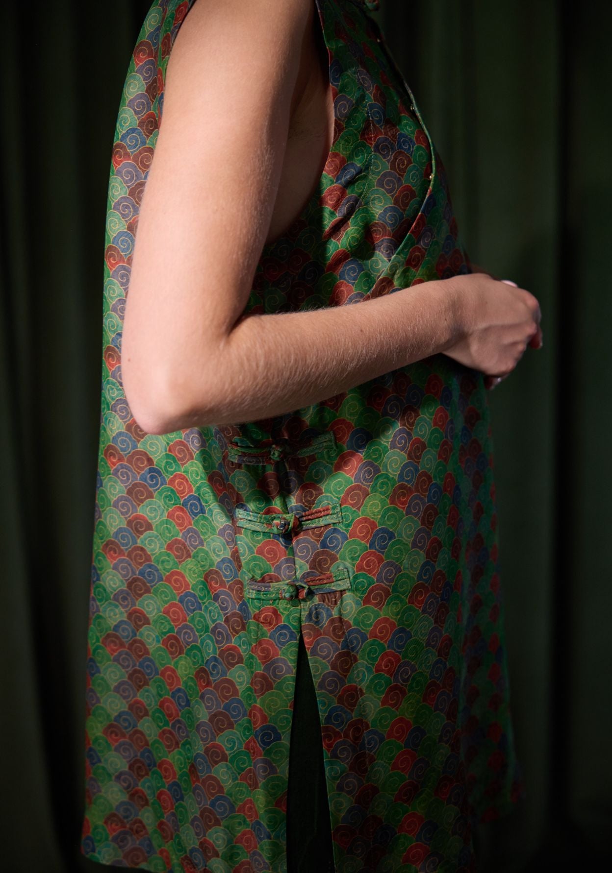 Green Pattern Tunic with Mandarin Collar