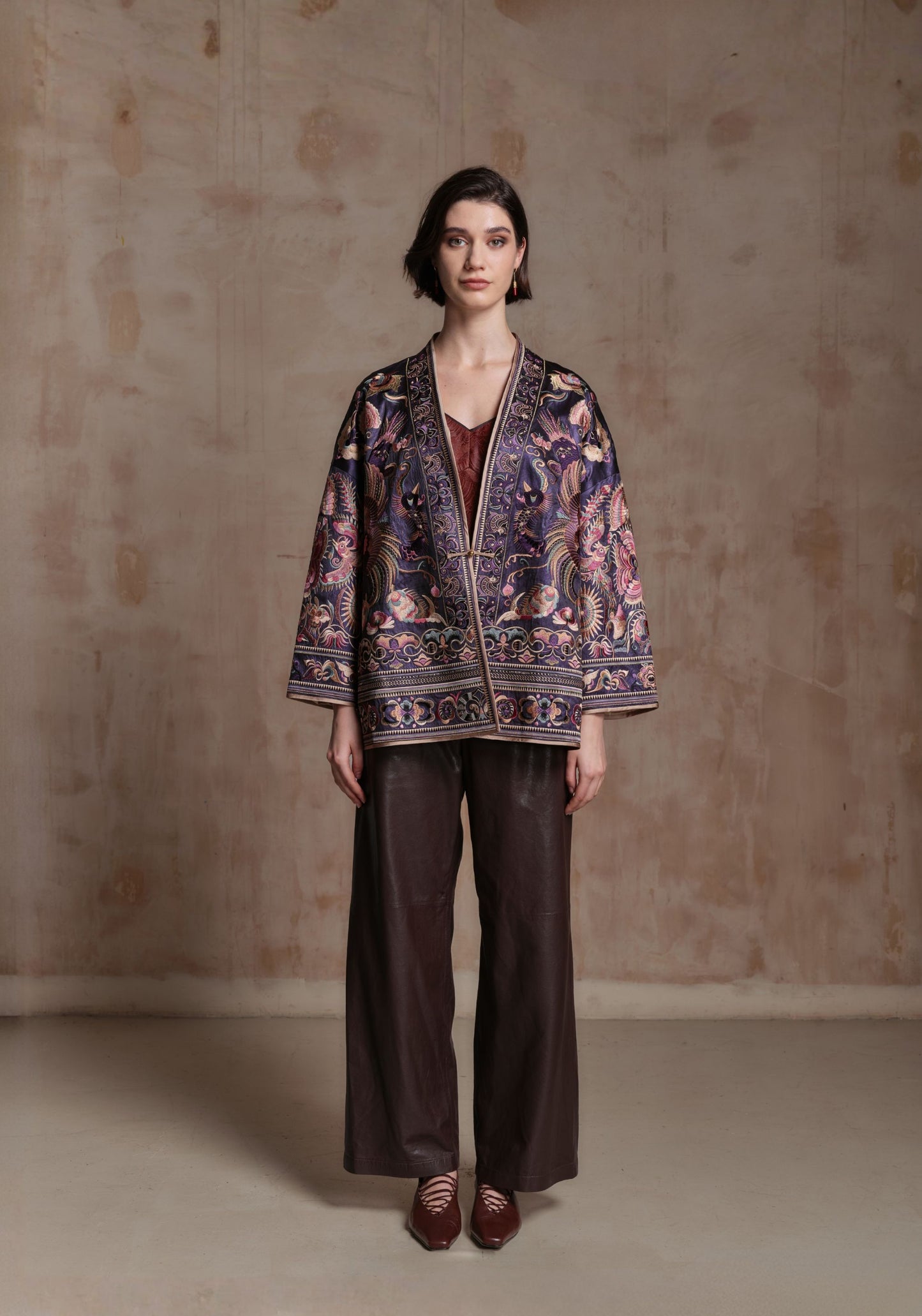 Purple Embroidery Chinese Style Jacket