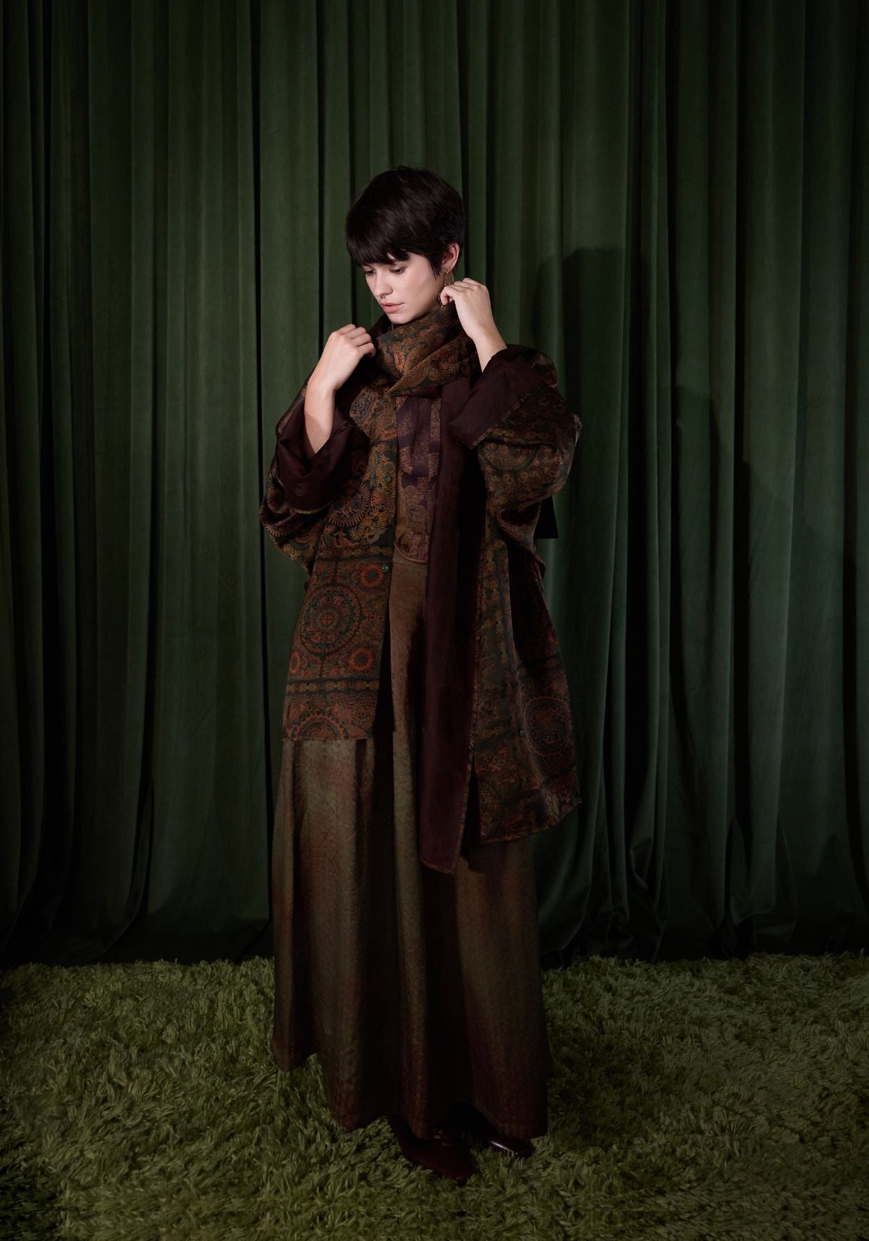 Brown Pattern Silk Short Coat