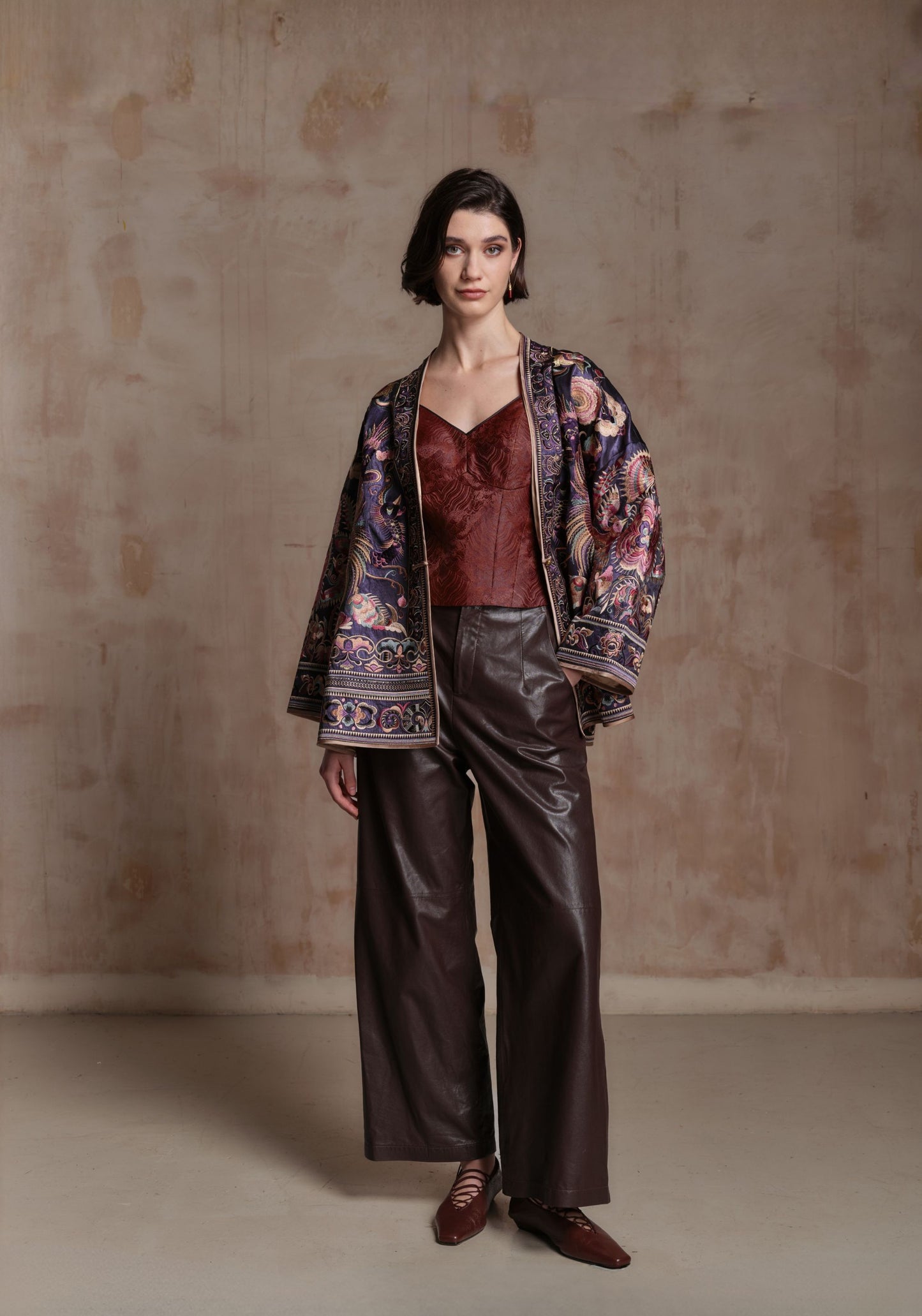 Purple Embroidery Chinese Style Jacket