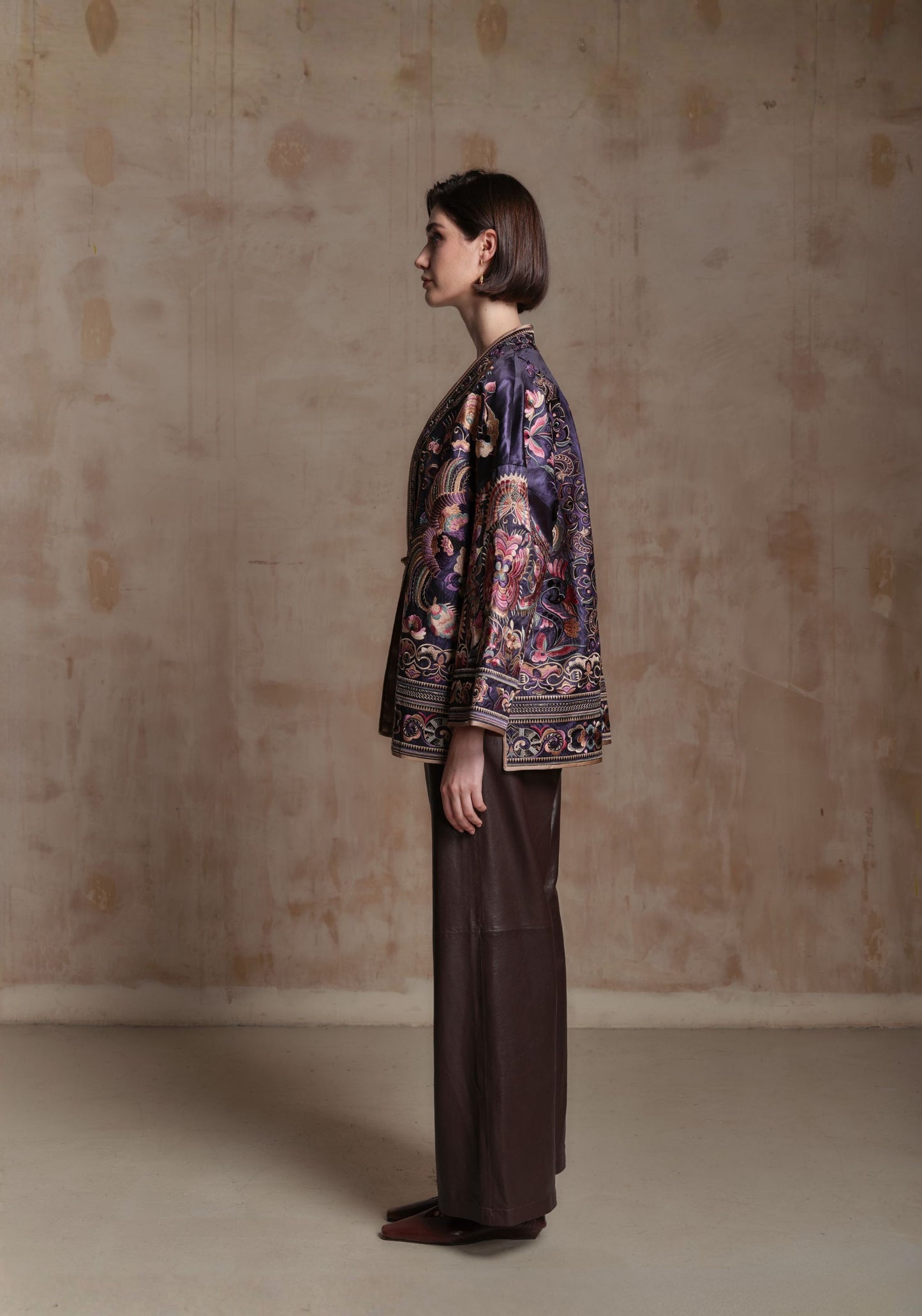 Purple Embroidery Chinese Style Jacket