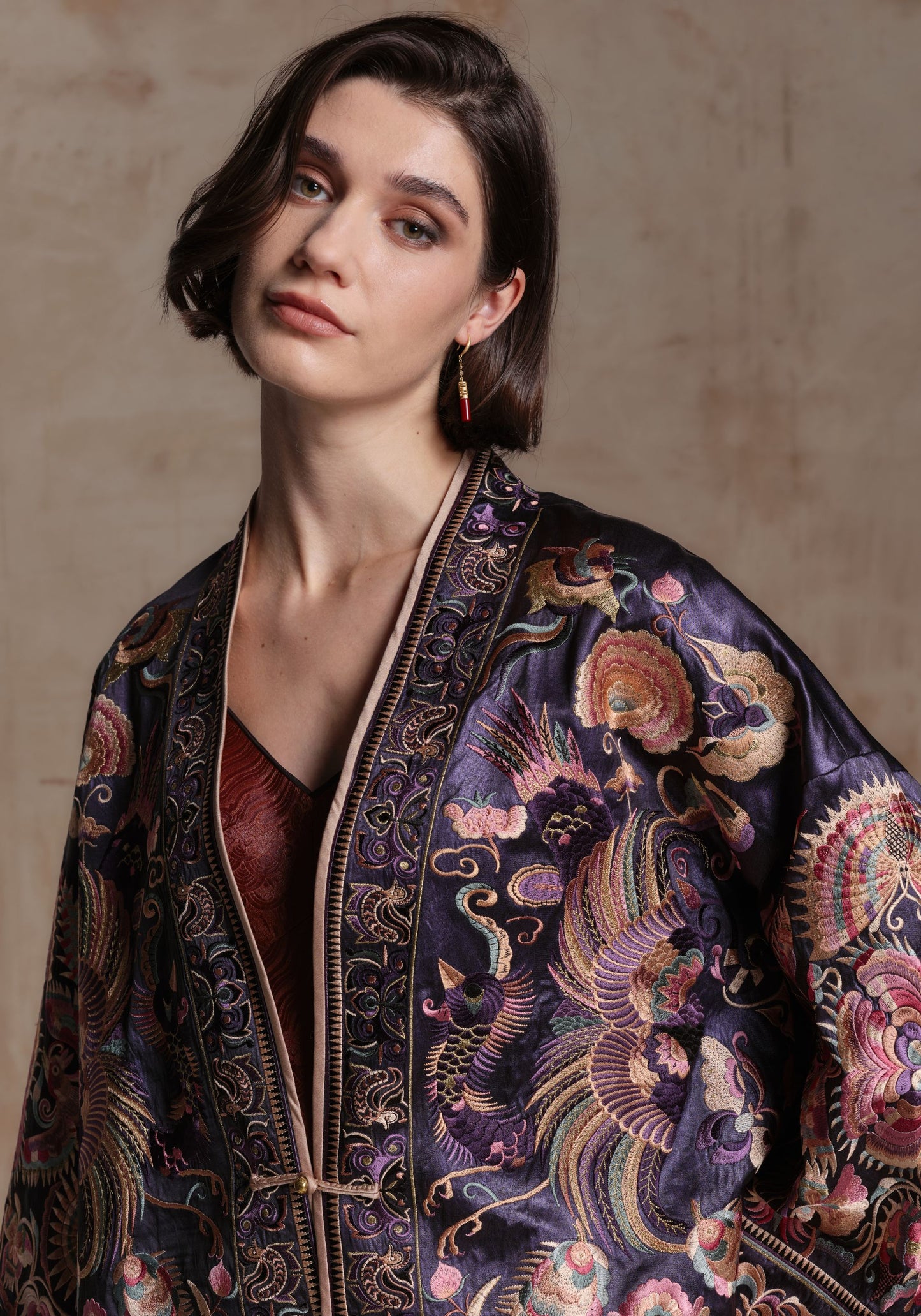Purple Embroidery Chinese Style Jacket