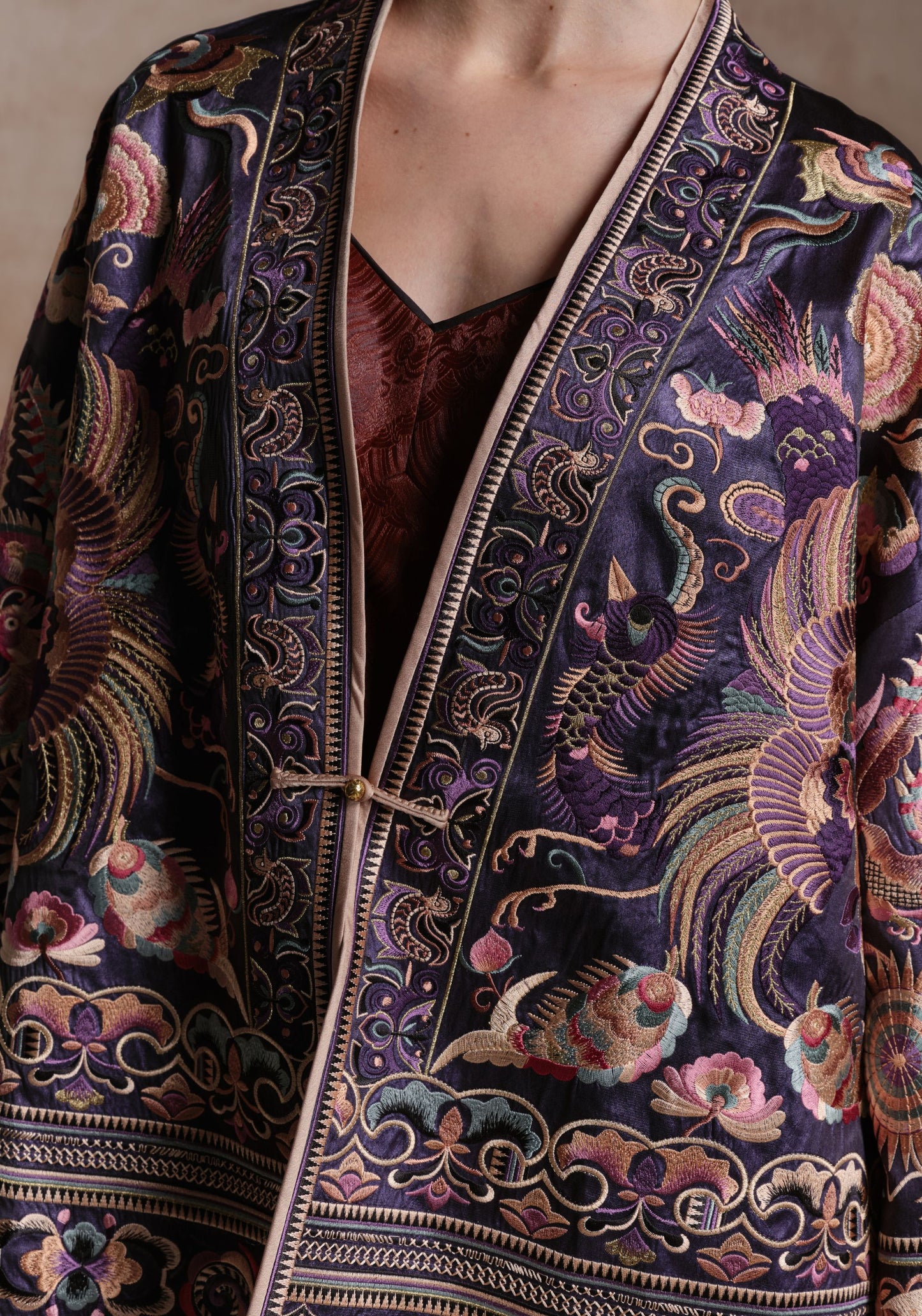Purple Embroidery Chinese Style Jacket