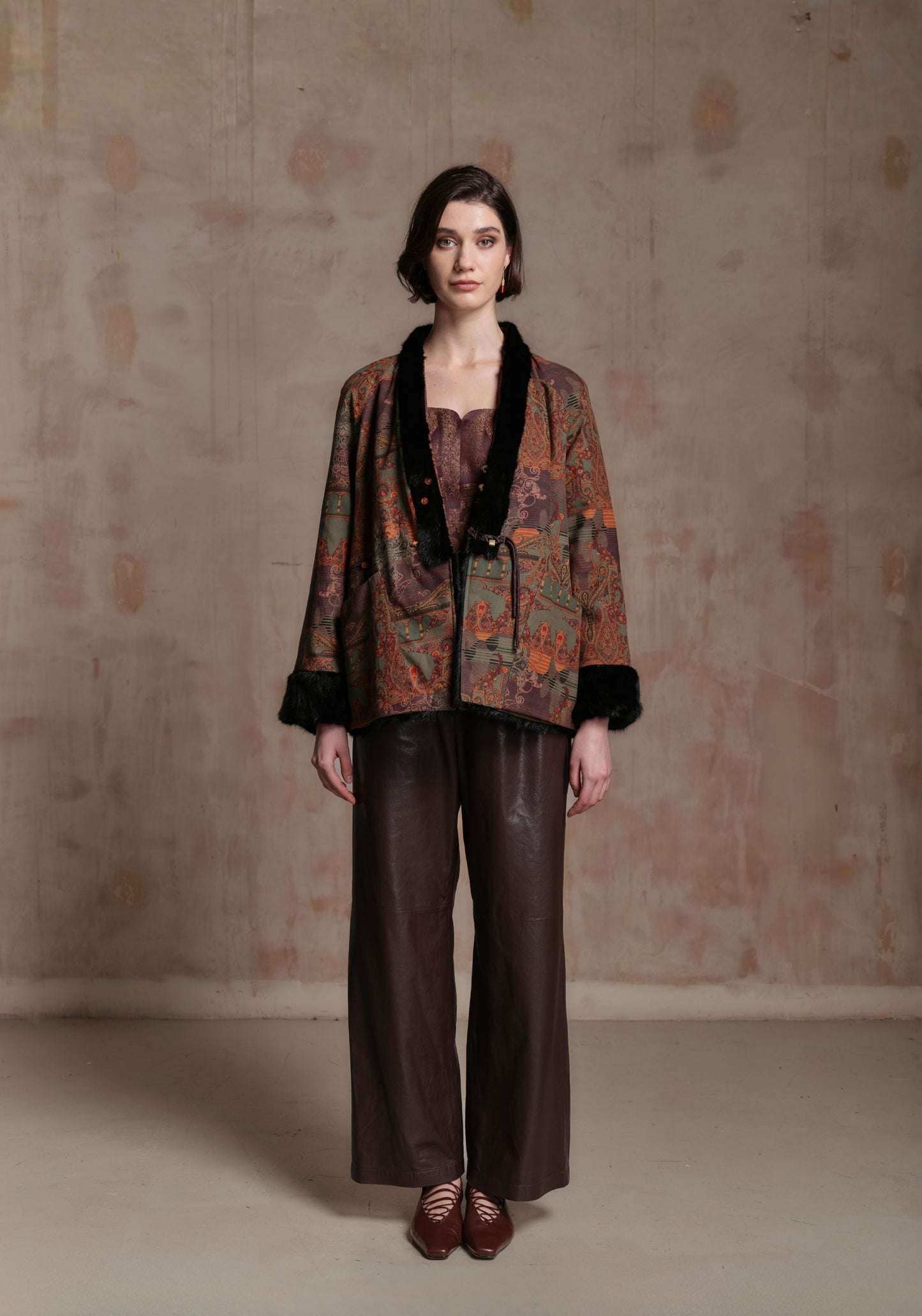 Double-sided Brown Pattern Jacket with Mink