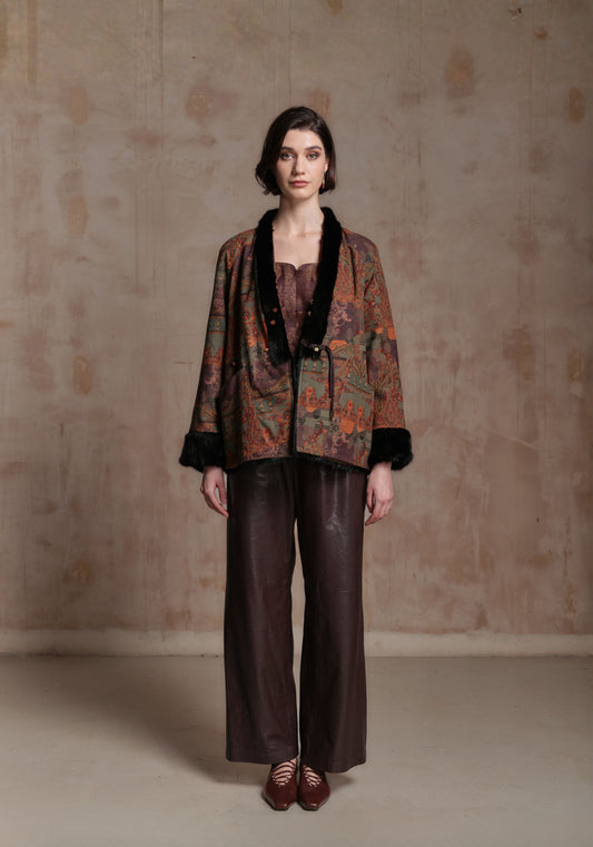 Double-sided Brown Pattern Jacket with Mink