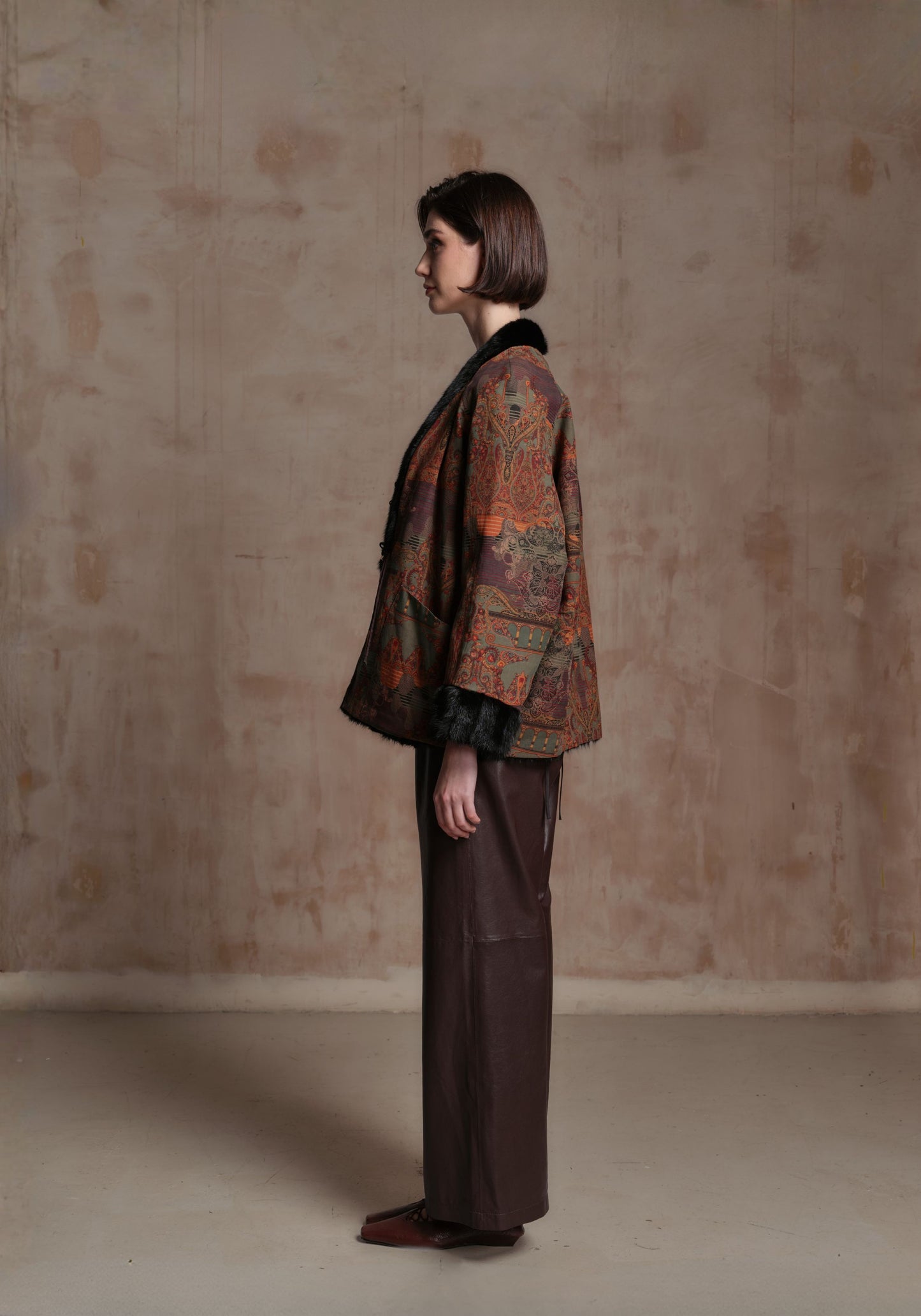 Double-sided Brown Pattern Jacket with Mink