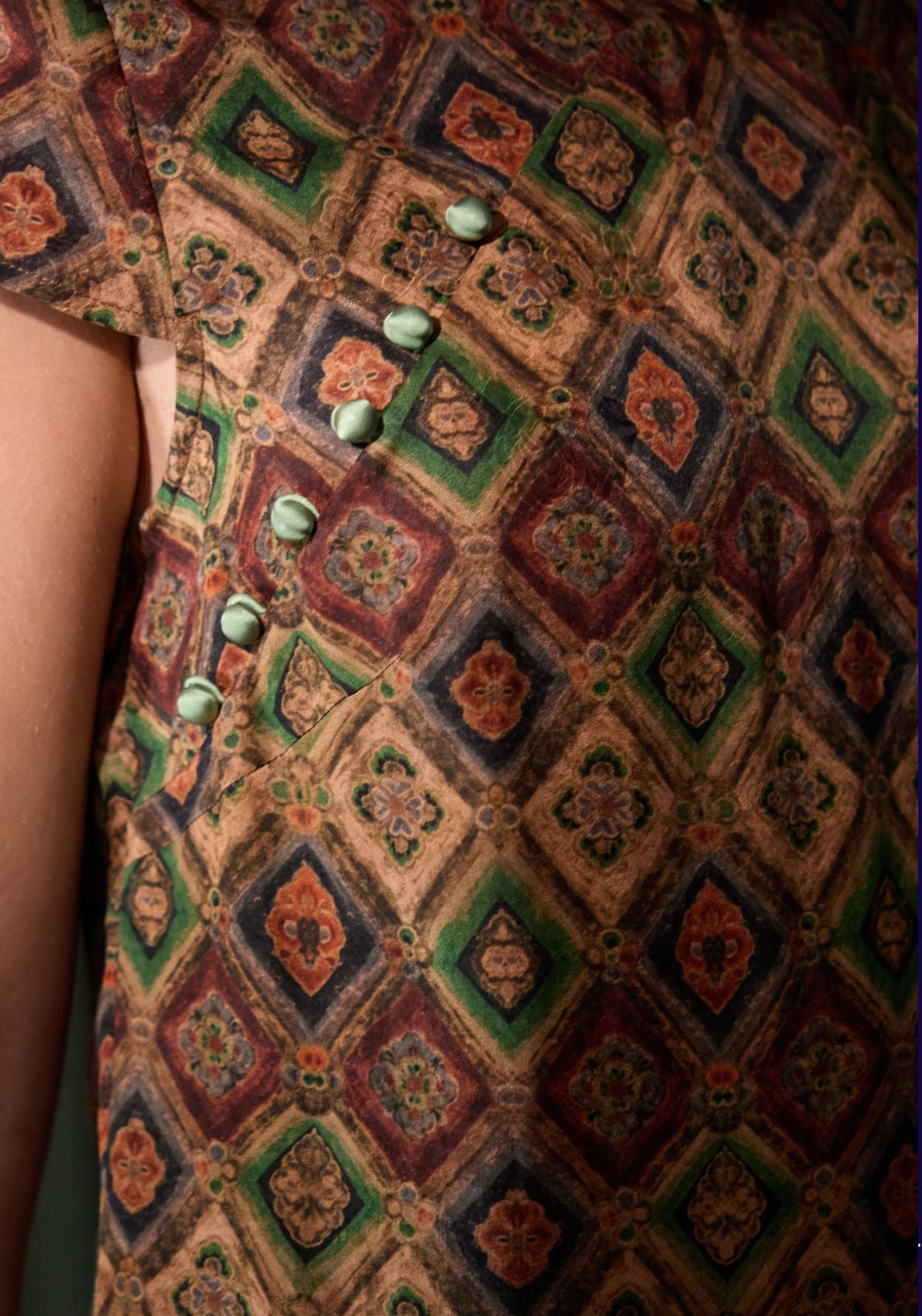 Brown Pattern Tunic with Mandarin Collar