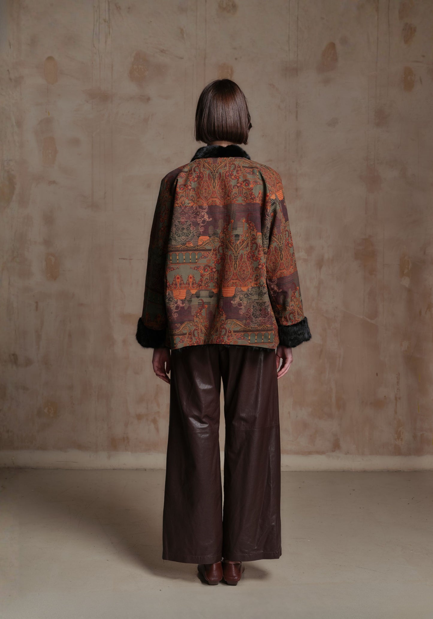 Double-sided Brown Pattern Jacket with Mink