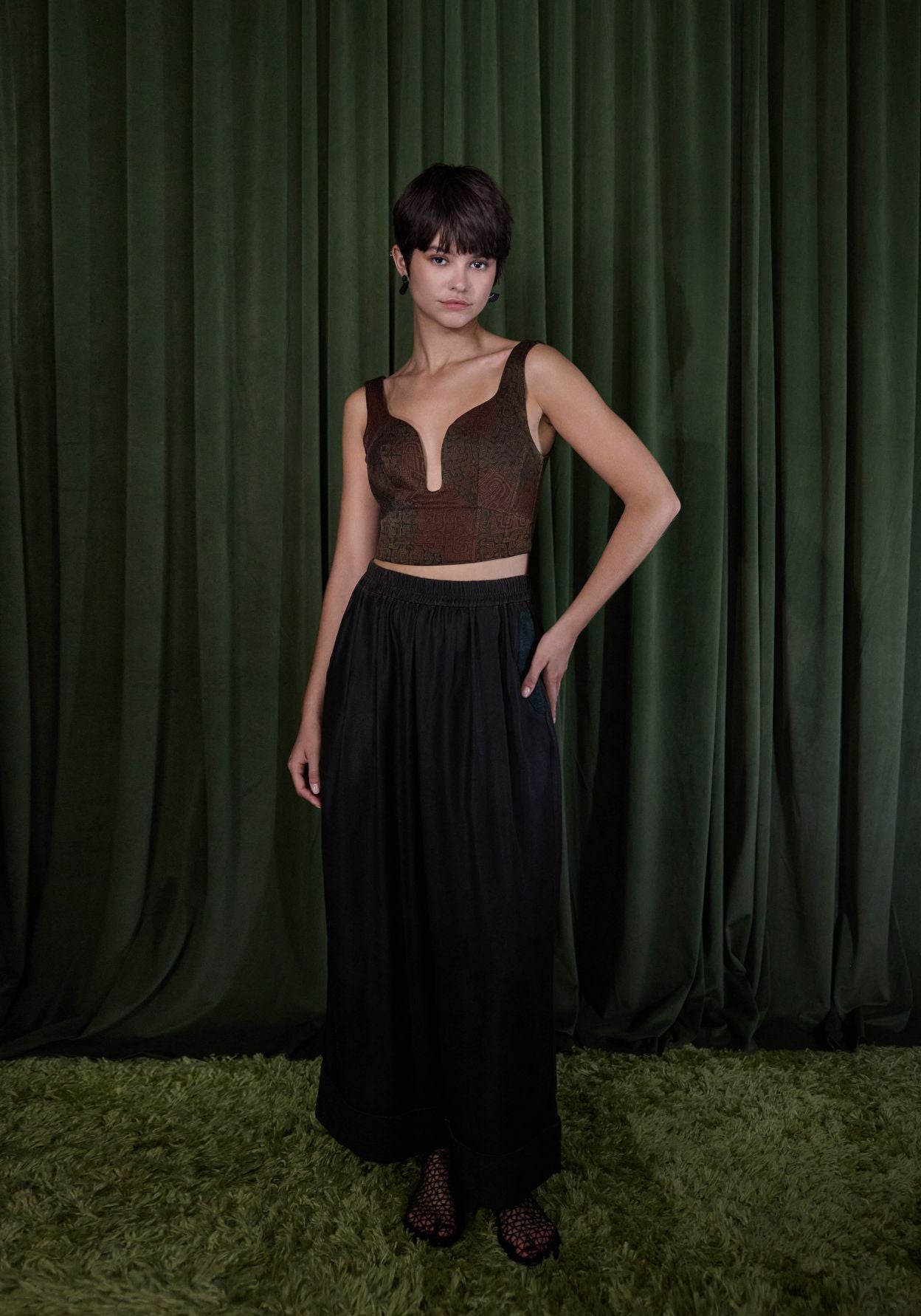 Mud-Dyed Silk V-Shaped Corset