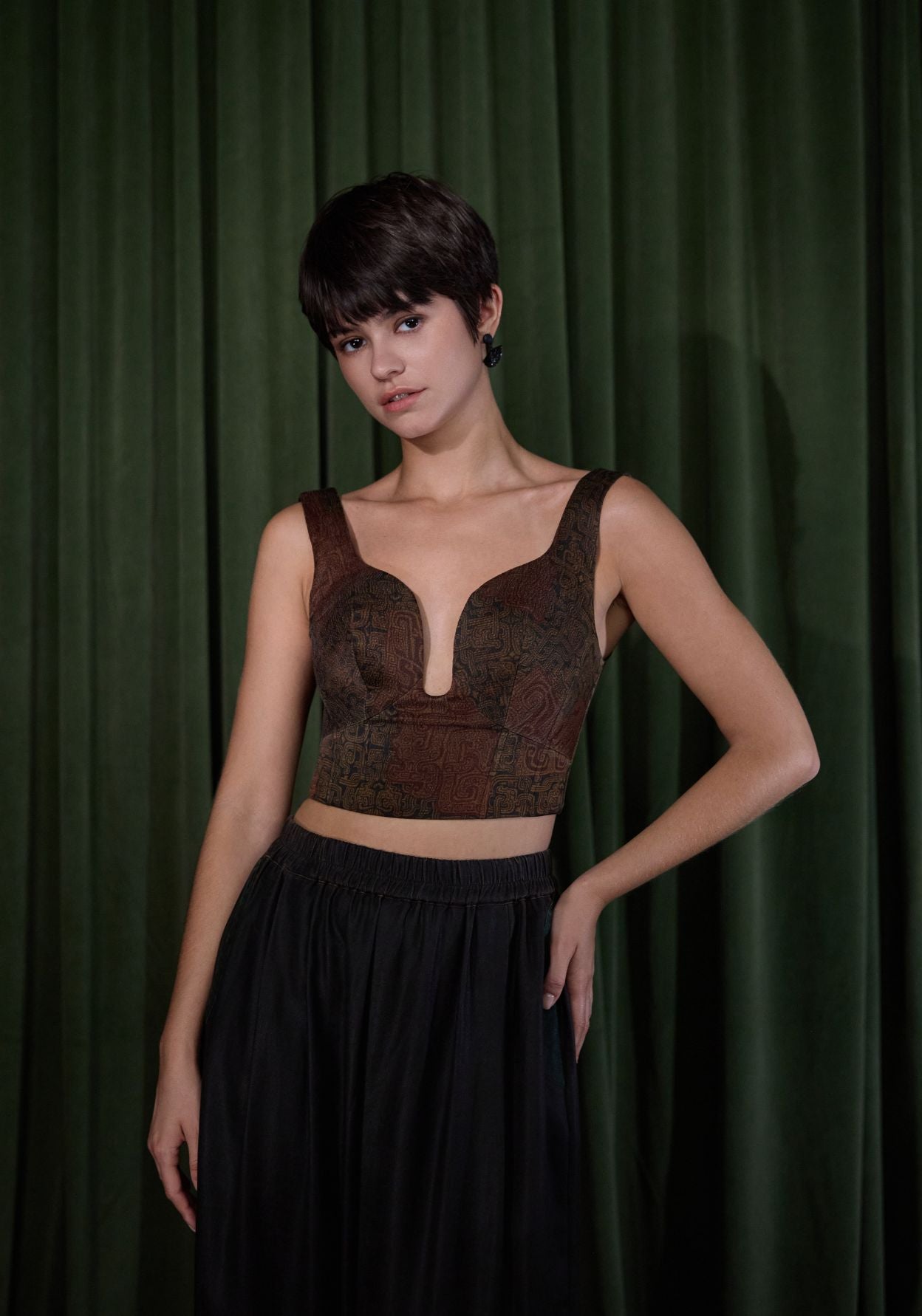 Mud-Dyed Silk V-Shaped Corset