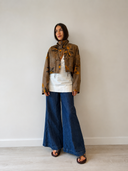 Taupe Botanical Print Silk Cropped Jacket