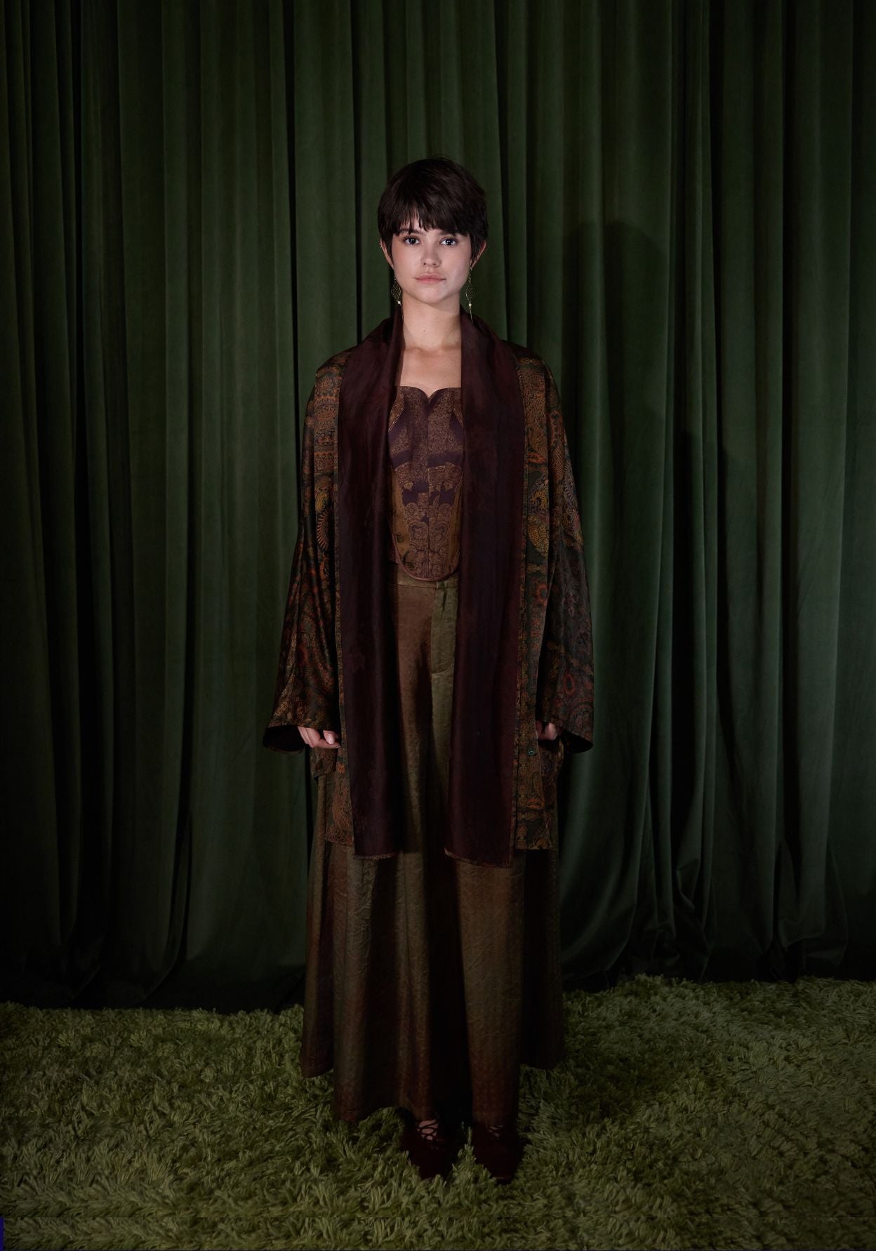 Brown Pattern Silk Short Coat