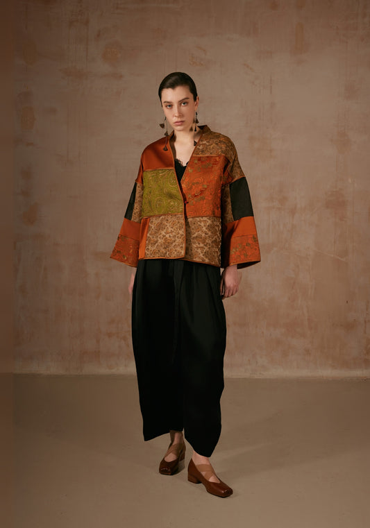Colour Block Patchwork Silk Jacket